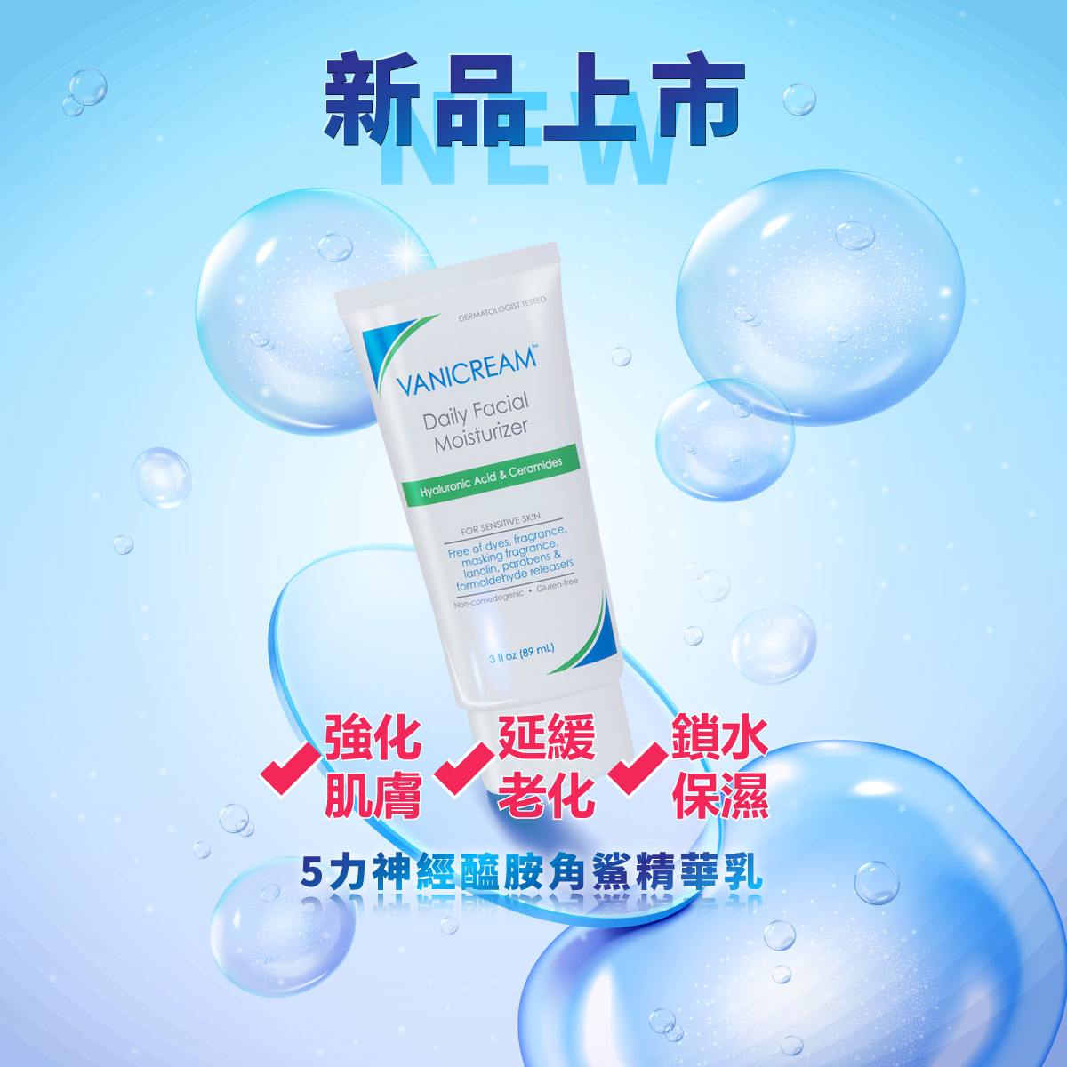 由美國百年梅約MayoClinic醫院研發的新品5力神經醯胺角鯊精華乳_強化肌膚延緩老化鎖水保濕