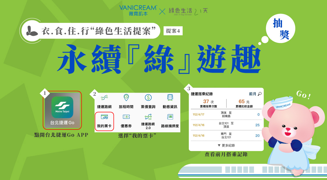 vanicream薇霓肌本響應esg永續與綠色生活21天舉辦衣食住行綠色生活提案，提案4永續綠遊趣
