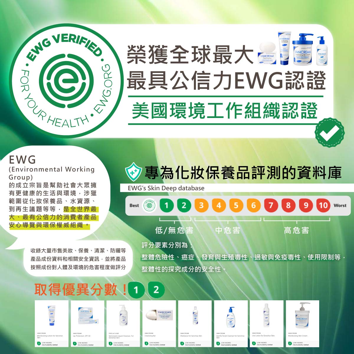 VANICREAM榮獲全球最大最具公信力EWG認證(美國環境工作組織認證)