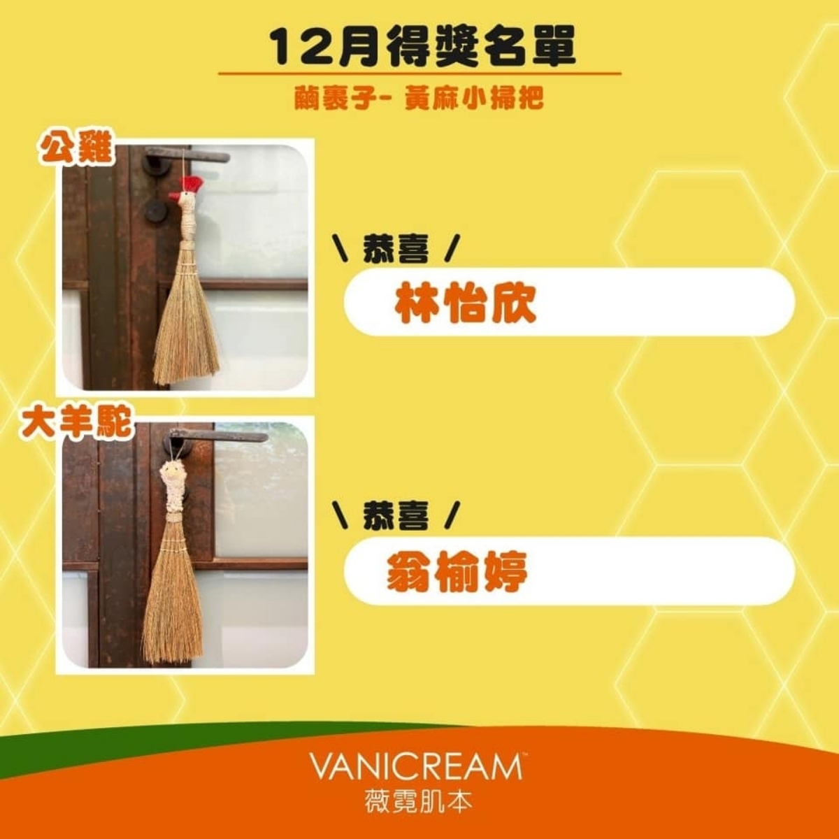 下單選配客嘉循環包裝抽繭裹子黃麻手編小掃把，12月得獎名單