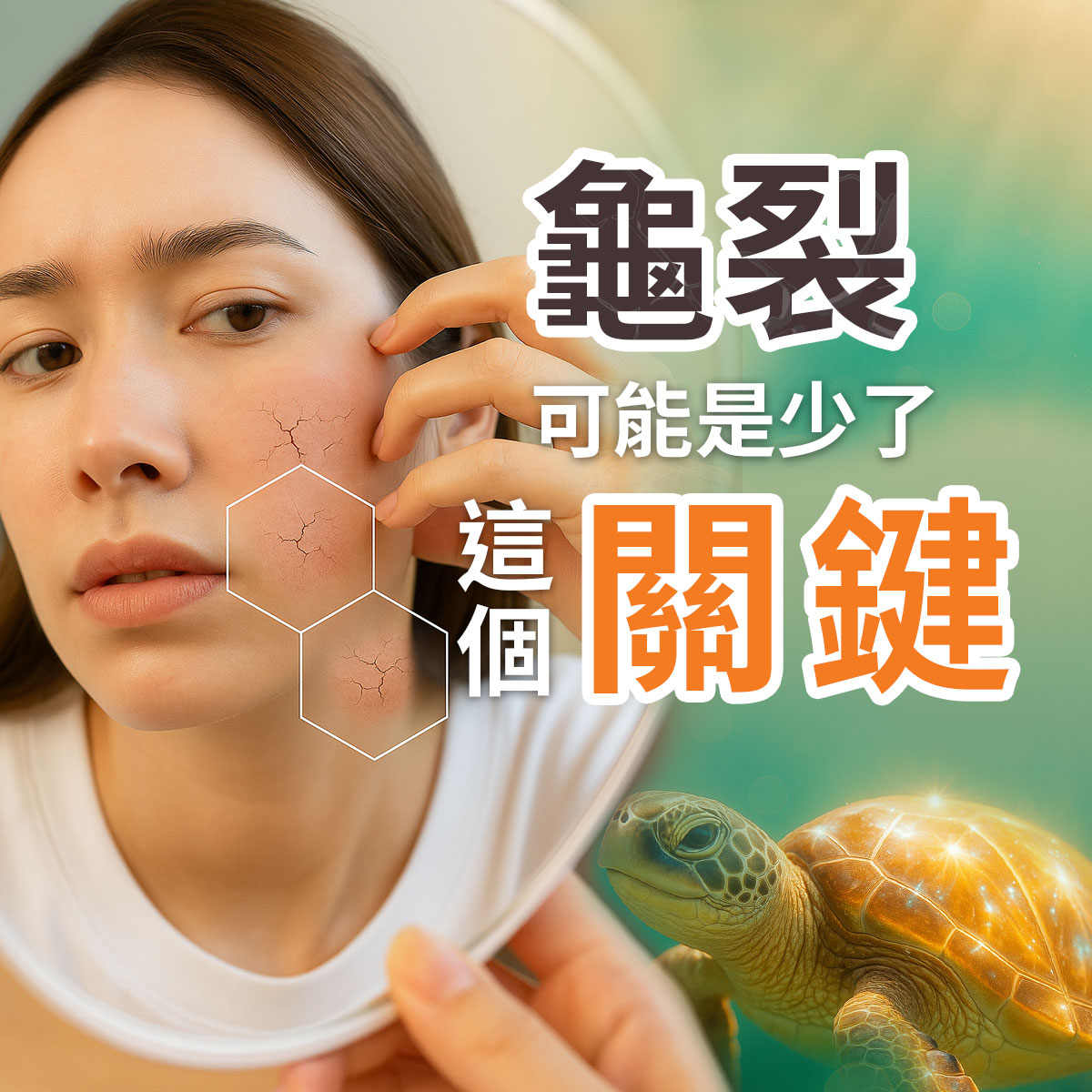 肌膚出現乾裂、脫屑、發癢的狀況嗎？那可能是你少了「這個關鍵」——建構穩固的保濕屏障！就像烏龜有厚實的龜殼保護自己，我們的肌膚也需要守護膜！