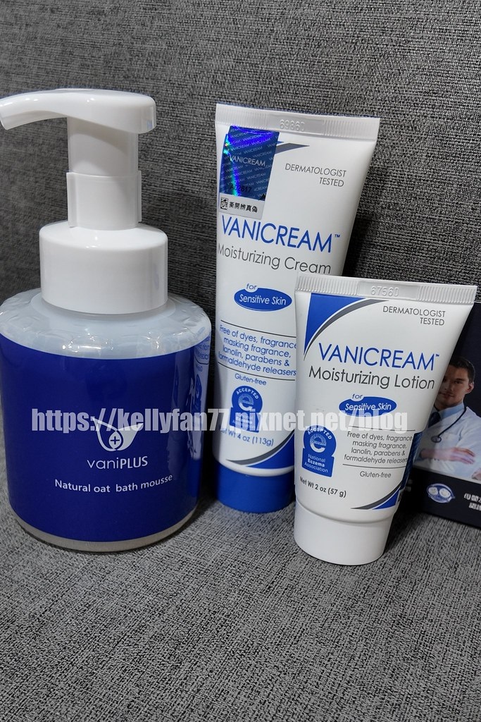 這是一張展示 vaniPLUS薇霓進階天然燕麥潔膚慕斯、VANICREAM薇霓肌本無油安膚清爽調理乳液旅行瓶和全日高效修護保濕乳霜的產品照片，呈現了品牌的部分護膚系列